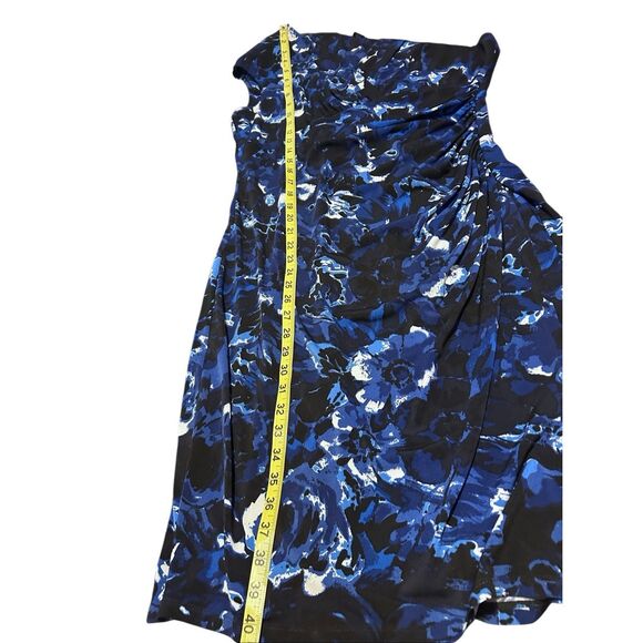 Lauren Ralph Lauren Blue Black Abstract Print Ruched Wrap Dress Cap Sleeve Size - Picture 8 of 11